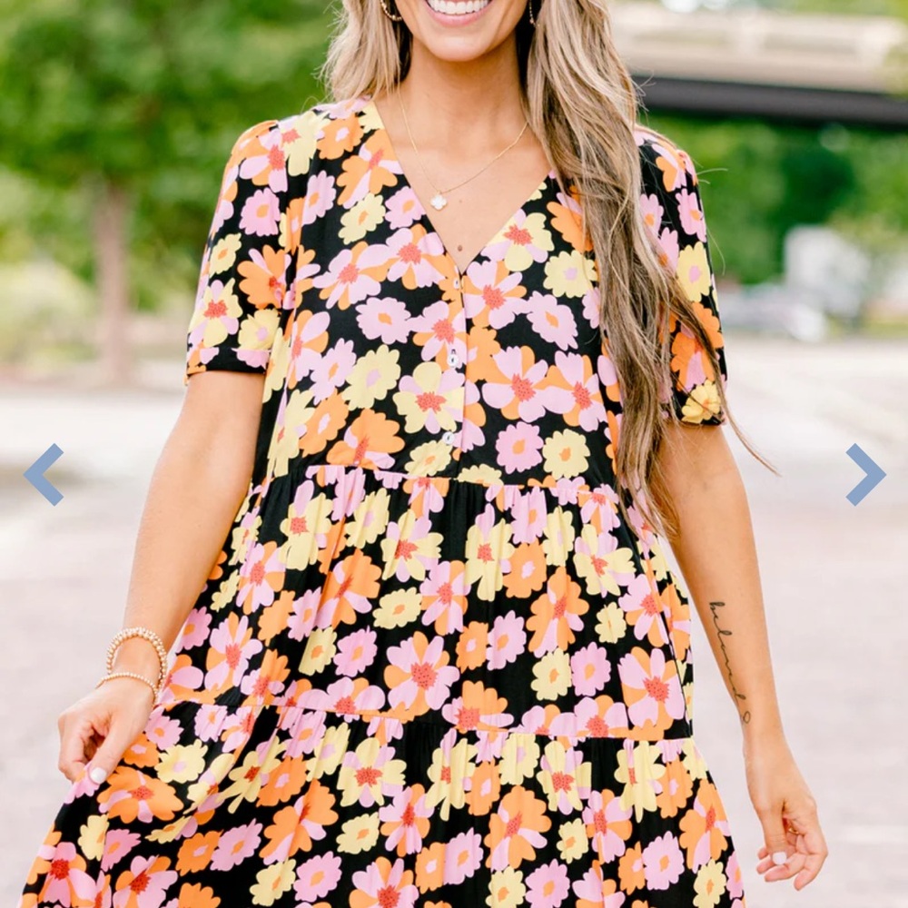 Chic Soul Floral Midi Dress - Black and Pink